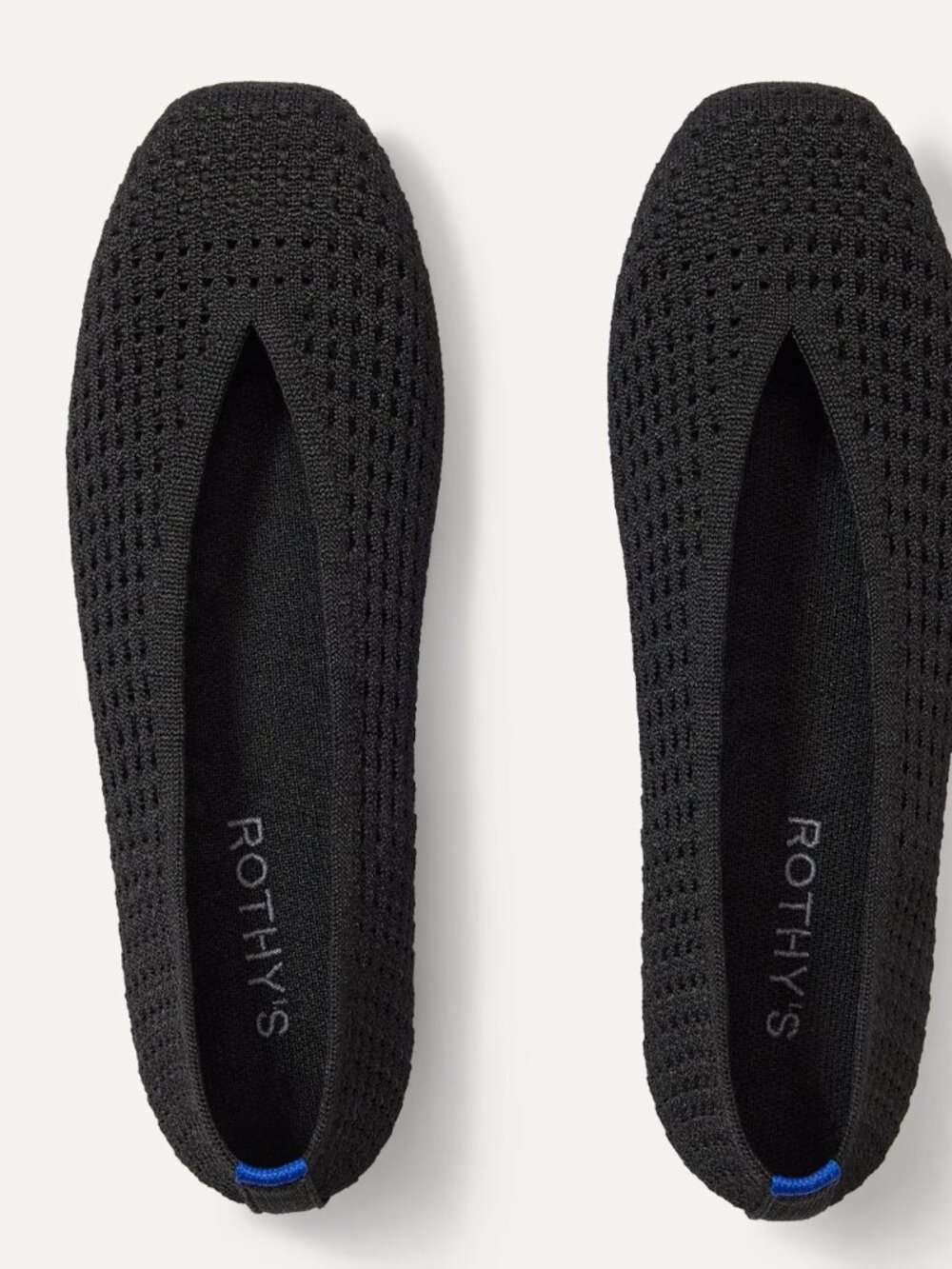 Rothy's Black Knit Ballet Flats with Blue Heel Tab